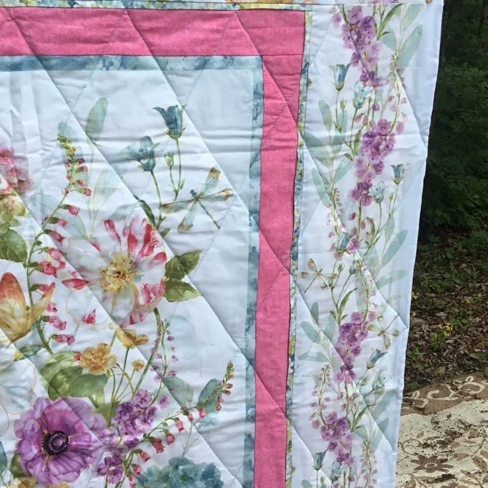 NWT Handcrafted Pastels Floral Quilt